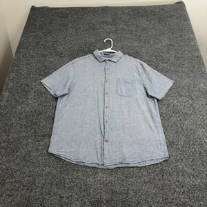 Tenth + Ocean Button Up Men L Blue Linen Cotton Blend Short Sleeve Casual Summer